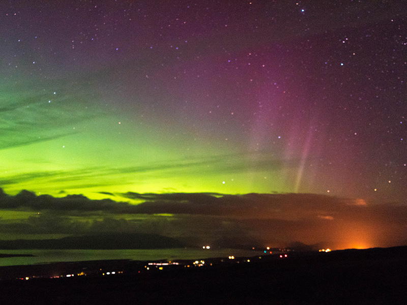 The northern lights above Broadford, looking to the Skye bridge